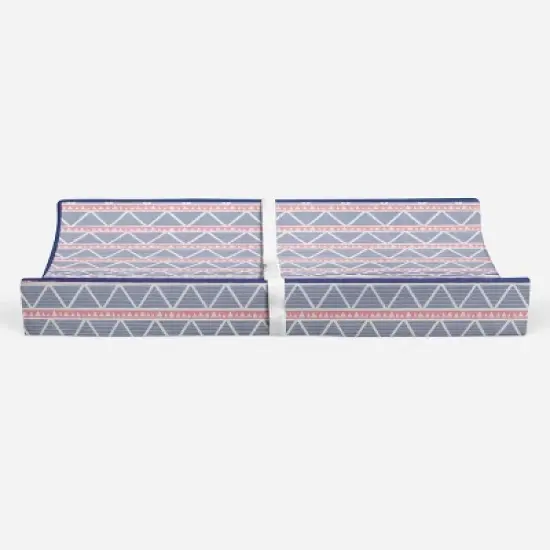 Bacati - Emma Coral/Navy Large Triangles Quilted Muslin Changing Pad Cover image {5}