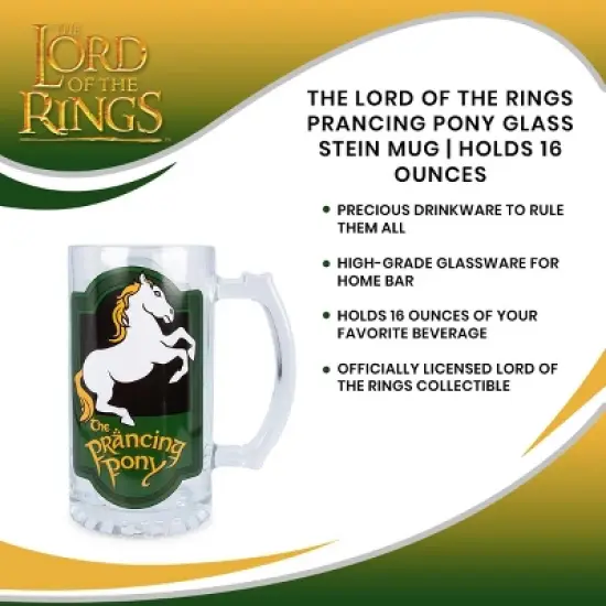 Silver Buffalo The Lord of the Rings Prancing Pony Glass Stein Mug | Holds 16 Ounces image {5}