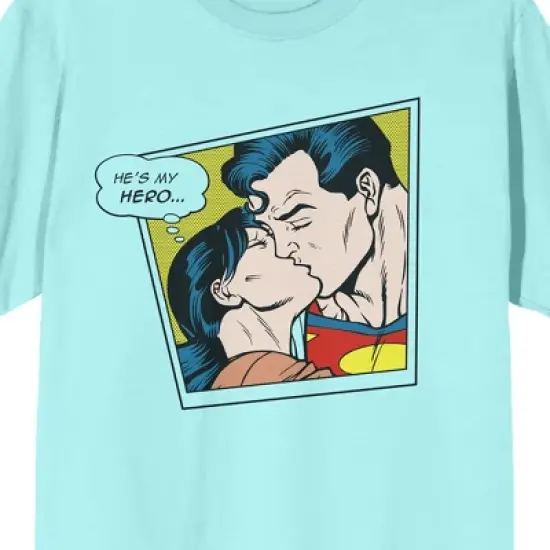 Superman He's My Hero Comic Panel Crew Neck Short Sleeve Celadon Women's T-shirt image {1}