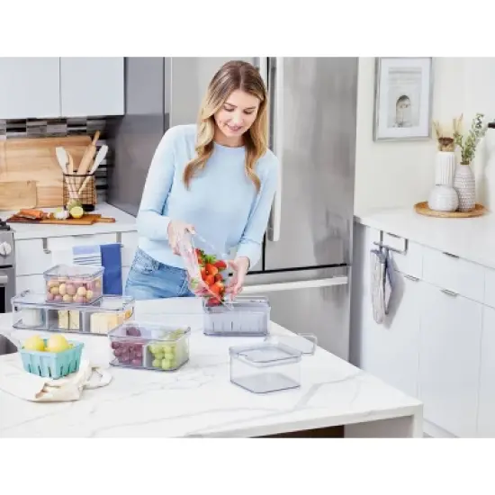 iDESIGN 5pc Recycled Plastic Refrigerator Organizer Bin Set with Lids image {4}