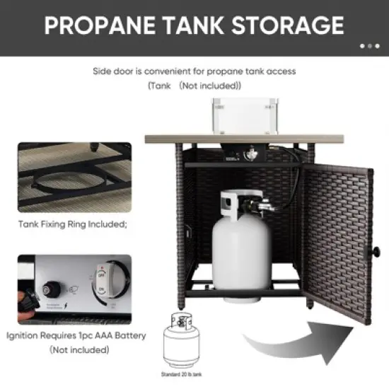 4 Pieces Patio Furniture Set with Fire Pit Table, Outdoor Furniture Set with Rocking Swivel Chairs, Wicker Patio Set with 4'' Thickened Cushion image {5}