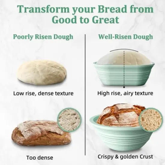PAIHOME Bread Proofing Basket Set, Starter Kit for Sourdough Baking, Silicone Banneton Bowls for Artisan Loaves image {3}