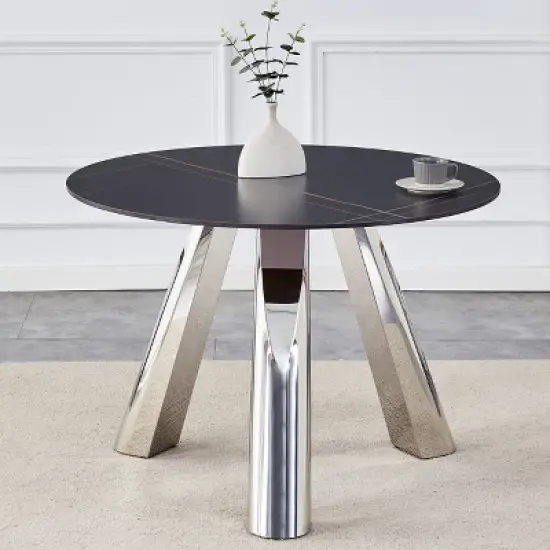 INFURNIC Patio End Tables, Modern Round Dining Table, Round White Dining Table for 4 for Small Space, Apartment, Studio,  Black, 42"*42"*29.5 image {7}