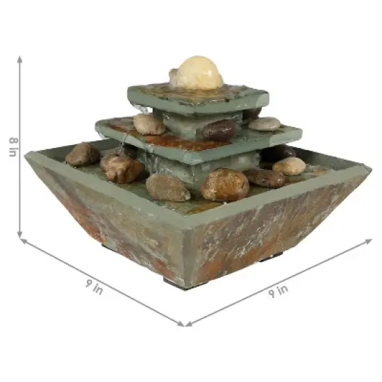 Sunnydaze Indoor Home Office Slate and Polished Stone Ball Tiered Tabletop Water Fountain with LED Light - 8" image {11}
