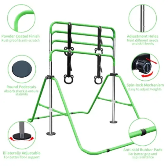 Gulches Green Multi-Functional Adjustable Height Children's Horizontal Gymnastic Bar With Bear Rings image {8}