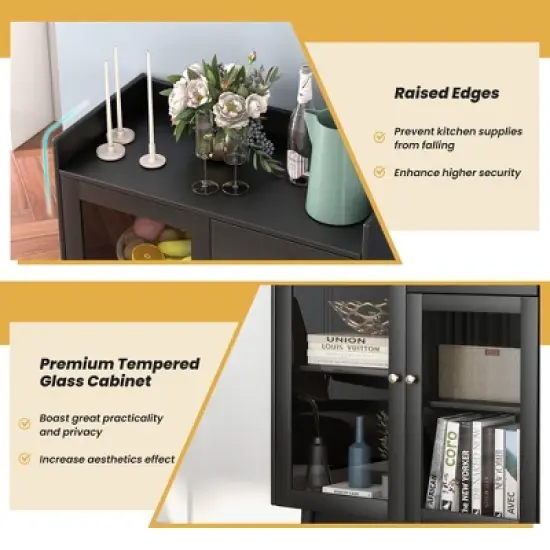 Costway Kitchen Buffet Server Sideboard Accent Cabinet with2 Tempered Glass Doors & Drawer image {8}