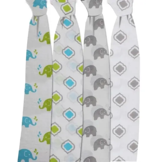 Bacati - Elephants Aqua/Lime/Gray Muslin Swaddling Blankets set of 4 image {2}