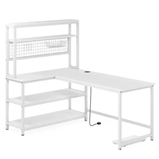 Resenkos Computer Desk, Gaming Desk,55" Reversible L-Shaped Desk with Wireless Charging & Shelves, image {7}