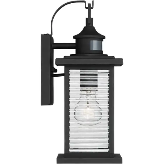 John Timberland Cameron Mission Outdoor Wall Light Fixture Textured Black Motion Sensor Dusk to Dawn 13 3/4" Clear Stripped Glass for Post Exterior image {6}