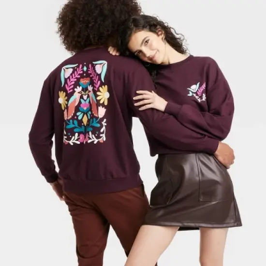 Latino Heritage Month Adult Pullover Sweatshirt - Burgundy Floral image {3}