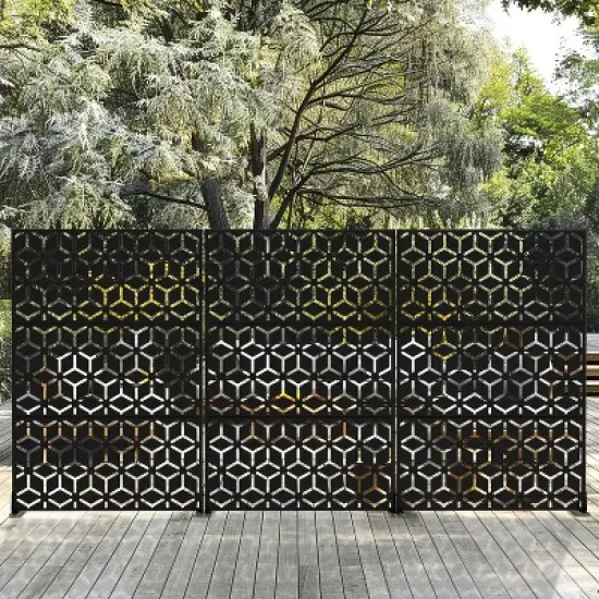 Dovelina Metal Outdoor Privacy Screen Freestanding Garden Privacy Screen - 72"x47", Black, Bob image {6}
