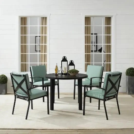 5pc Kaplan Outdoor Steel Round Dining Set Mist/Bronze - Crosley image {2}