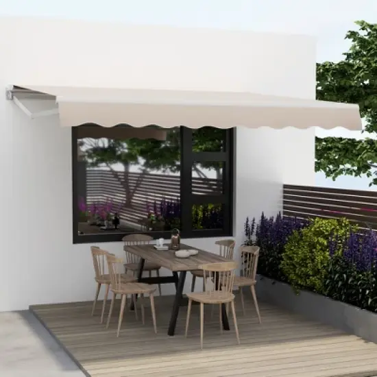 Tangkula Retractable Patio Awning Aluminum Deck Sunshade Shelter Outdoor Beige image {2}