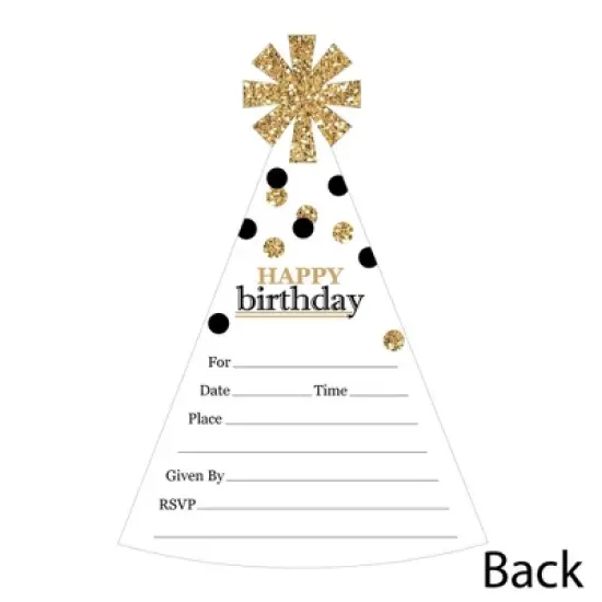 Big Dot of Happiness Adult Happy Birthday - Gold - Shaped Fill-in Invitations - Birthday Party Invitation Cards with Envelopes - Set of 12 image {3}
