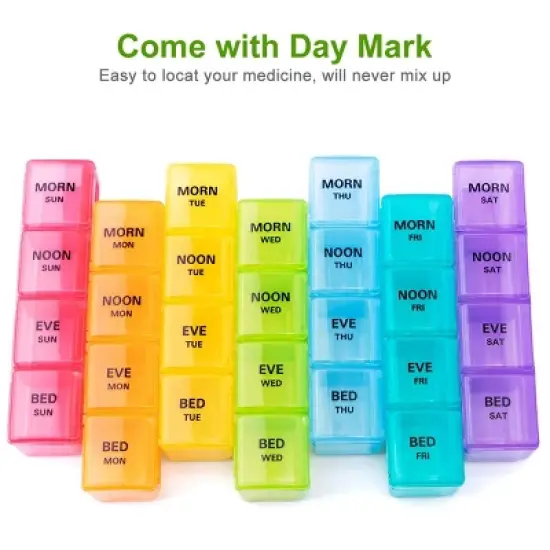 Sukuos 7-Day Pill Organizer, Large Moisture-Resistant Cases - Rainbow Colors image {1}