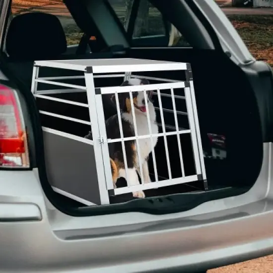 Aluminum Pet Transport Box for Dogs and Cats,Car Travel Crate with Lockable Door,Trapezoidal Design,Black Ventilated Kennel-The Pop Home image {8}