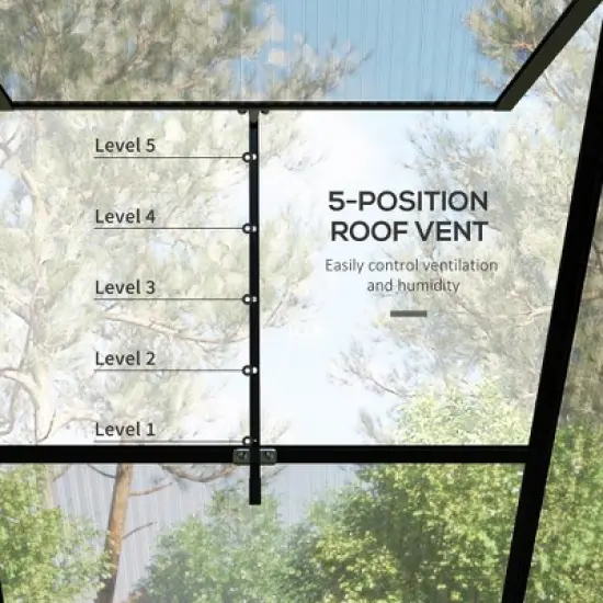 Outsunny Lean-to Polycarbonate Greenhouse with Sliding Door, Roof Vent, Rain Gutter, Walk-in Aluminum Hot House, Black image {3}