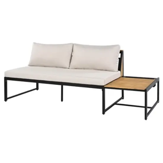 Patio Sectional Sofa Set, Outdoor Iron-Wood Seating Group Conversation Set with Side Table and Cushions for Garden, Backyard -ModernLuxe image {9}