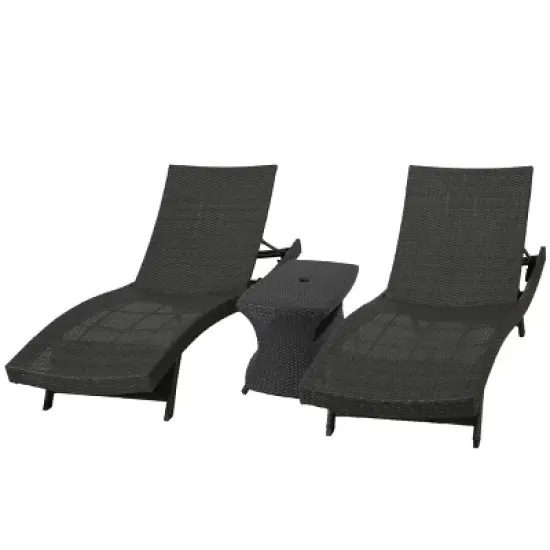 Christopher Knight Home Pacific Outdoor Wicker 3 Piece Armless Adjustable Chaise Lounge Chat Set image {1}