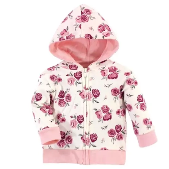 Hudson Baby Infant and Toddler Girl Cotton Hoodie, Bodysuit or Tee Top and Pant Set, Rose Toddler image {1}