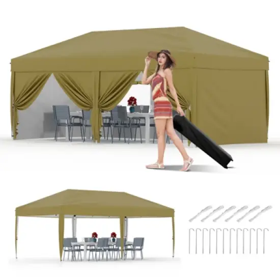 10x20 ft Heavy-Duty Pop-Up Outdoor Canopy with 6 Walls, 3 Heights. Includes Bag, Weights, Stakes & Ropes image {10}