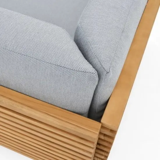 Modular Fabric Outdoor Lounge Suite Sectional Sofa Ensemble w/ TeakTone Wood Accents & Matte Metal Frame Side Table image {13}