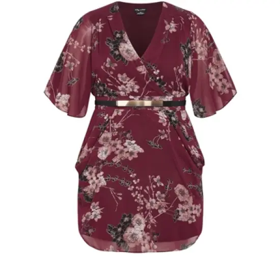 Women's Plus Size Bold Blossom Wrap Dress - ruby | CITY CHIC image {4}