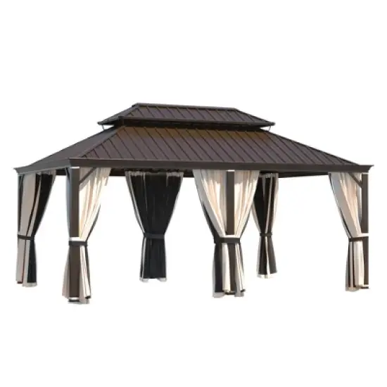 EROMMY 12' X 18' Hardtop Gazebo Aluminum Frame Gazebo with Galvanized Steel Double Roof image {4}