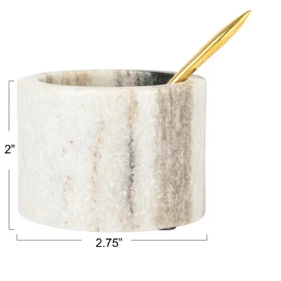 Storied Home Marble Salt Cellar with Brass Spoon, Black image {1}