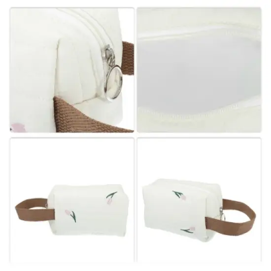 Unique Bargains Durable Embroidered Makeup Bag Beige Pink 1 Pc image {2}