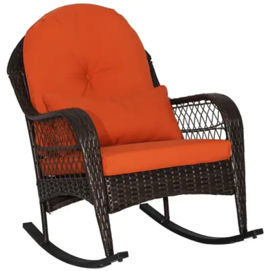 Tangkula Patio Garden Wicker Rattan Rocking Chair Furniture w/ Cushion image {6}
