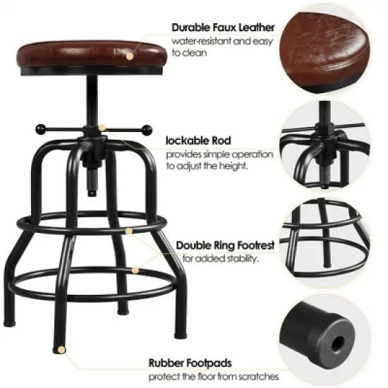 Yaheetech Industrial Counter Height Faux Leather Bar Stool Swivel image {3}