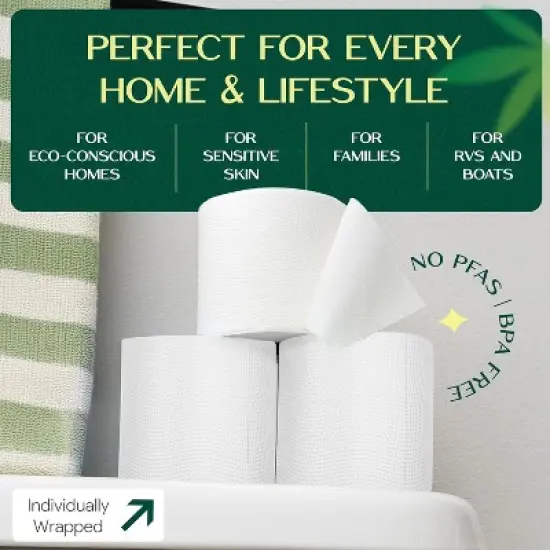 Palm Naki Bamboo Toilet Paper 3-Ply, 300 Sheets/Roll, Strong & Gentle, Tree-Free Septic-Safe image {3}