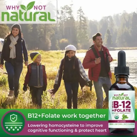 Why Not Natural Vitamin B12 Liquid Plus Folate - Organic Sublingual Extra Strength Vegan Drops - Methyl Supplement with Folinic image {5}