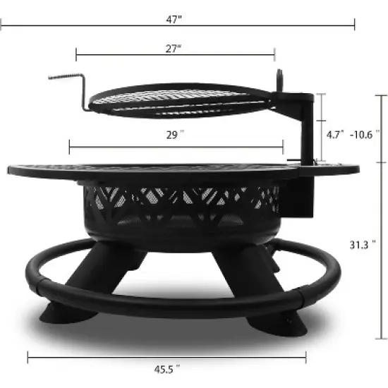 vancasso 47" Outdoor Fire Pit with Adjustable Grill image {4}