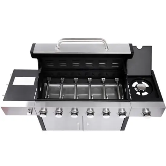 6-Burner Propane Gas Grill with Side Burner, Stainless Steel Control Panel, Enamel Firebox, Lockable Casters, 65,910 BTU Outdoor BBQ image {7}
