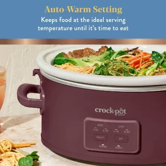 Crock-Pot 6qt Cook & Carry Programmable Slow Cooker Ceramic Lambrusco Red: 3 Settings, Dishwasher-Safe Parts, 210W image {2}