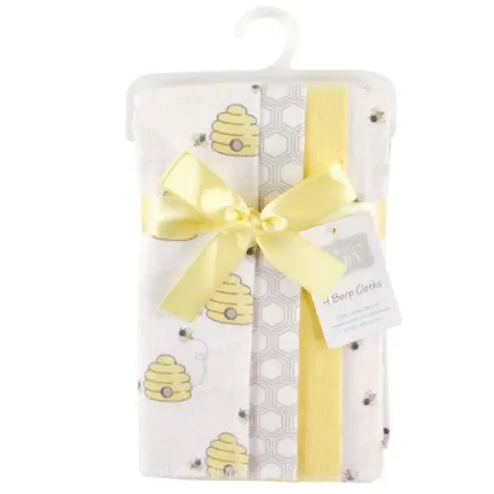 Hudson Baby Infant Cotton Flannel Burp Cloths 4pk, Bee, One Size image {1}
