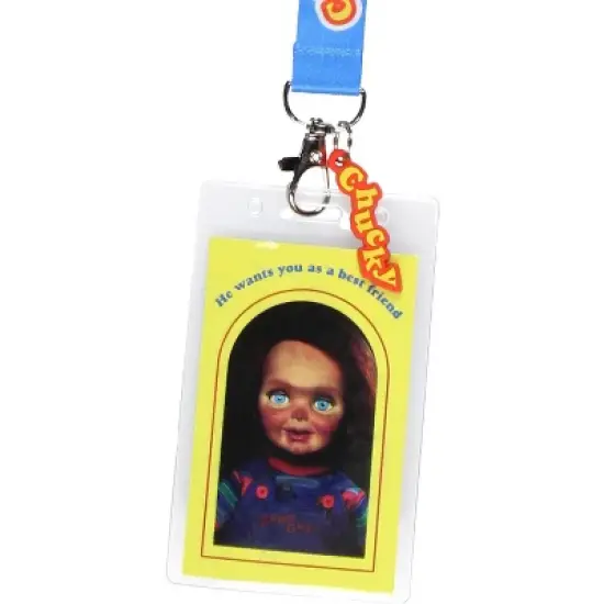 Child's Play Chucky Doll ID Lanyard Badge Holder w Chucky Emblem Rubber Pendant image {1}