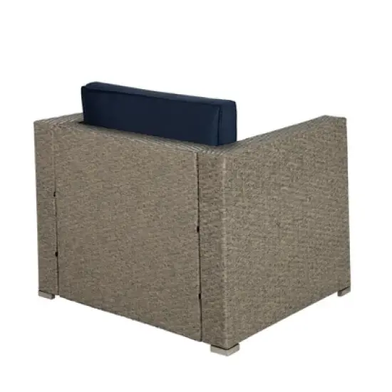 6pc Outdoor Rattan Wicker Set with Sectional, Chairs, Accent Table & Ottoman - Gray/Navy - GODEER image {9}