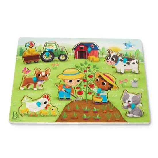 B. toys Peg Puzzles 2pk Peek & Explore - Construction Trucks & Barnyard - 18pc image {4}