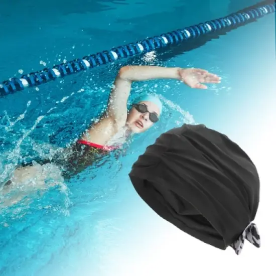 Unique Bargains Polyester Knotted Swimming Caps Black White 1 Pc image {1}