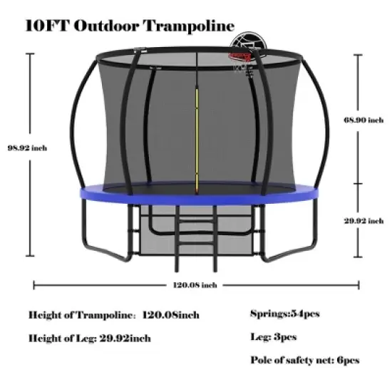 Whisen Outdoor Pumpkin Trampoline with Safety Enclosure Net, Foam Padded Poles, W-Shaped Legs, Balance Bars image {12}