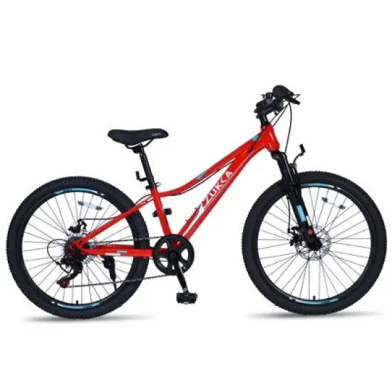 Gulches Kids' Mountain Bike 24 Inch, Shimano 6-Speed, Steel Frame, Front Suspension, Dual Disc Brakes, for Boys & Girls image {1}