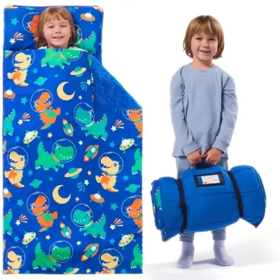 Joyfy Toddler Nap Mat with Pillow & Blanket - 55''*30'' for Kids Ages 3-7 Years - Roll Up Nap Mat for Preschool - Soft Kids Sleeping Mat image {7}