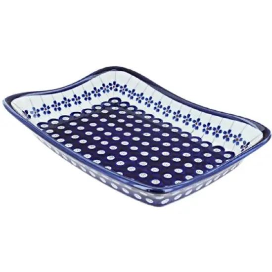 Blue Rose Polish Pottery 1935 Zaklady Large Rectangular Tray image {1}