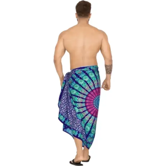 LA LEELA Men's Sarong Beach Cover Ups Wraps One Size Navy image {3}