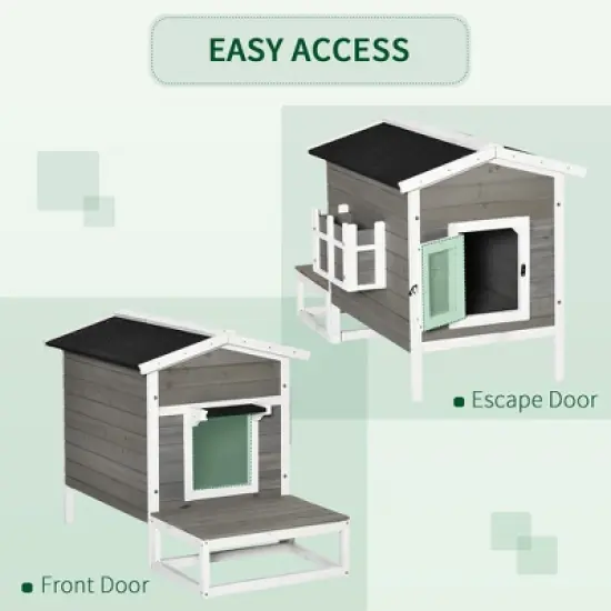 LOVMOR Wooden Cat House Outdoor with Door, Weatherproof 2-Floor Cat Shelter with Asphalt Roof image {1}