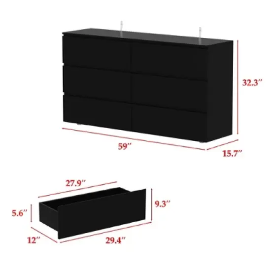 Famapy Black Six Drawer Dressers Minimalist Style Smooth Surface image {2}