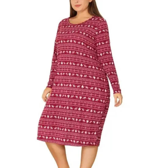 Agnes Orinda Women's Plus Size Comfy Long Sleeve Sleep Dress Nightgown image {1}
